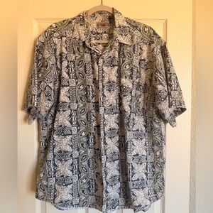 Vintage Men’s Hawaiian Patterned Shirt Large Country Seat Cotton Linen Blend EUC